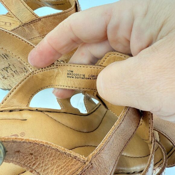 Born Bernese Womens Sandal Size 10 Brown Leather Wedge Heel Open Toe Retro Caged - Picture 13 of 14